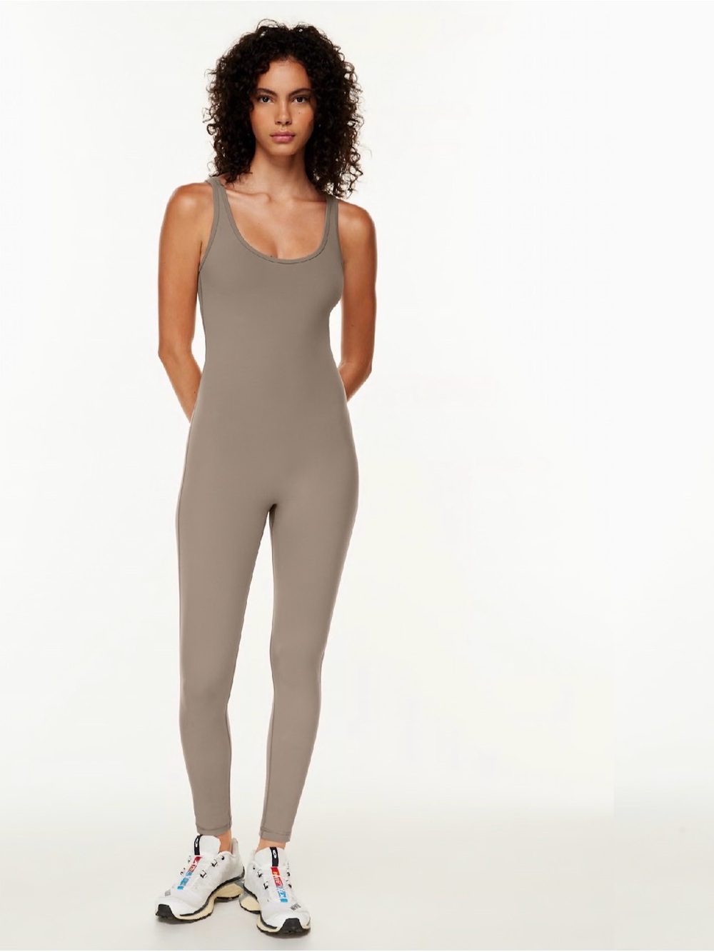 Aritzia Slim Scoop-Neck Seamless Jumpsuit in Taupe